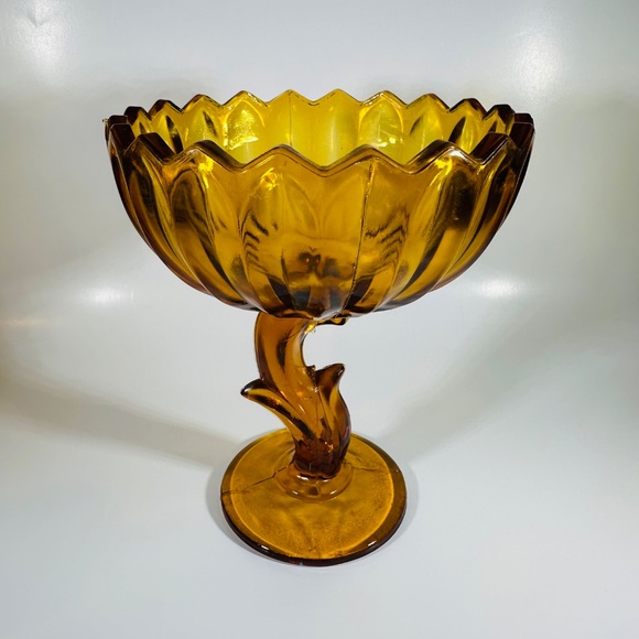 Vintage Indiana Glass Amber Lotus Blossom Pedestal Compote Bowl 7.5 - Picture 2 of 7